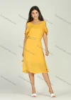 Wholesale Women's Plain Bateau Neck Cold Shoulder Short Sleeve Lace Up Midi Dress With Belt - Liuhuamall