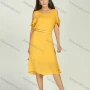 Wholesale Women's Plain Bateau Neck Cold Shoulder Short Sleeve Lace Up Midi Dress With Belt preview