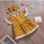 Wholesale Baby Floral Print Cap Sleeve Lace Trim Bodysuit Dress With Headband preview