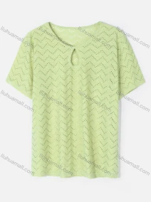 Wholesale Women's Casual Round Neck Short Sleeve Eyelet Embroidered Hollow Out Plain T-Shirt, LIUHUA CLOTHING WHOLESALE