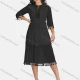 Wholesale Women's Sexy Notched Neck Half Sleeve Guipure Lace Tassel See Through Knee Length Dress 1821# Black Clothing Wholesale Market Liuhua