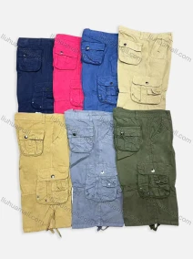 Wholesale Men's Casual Plain Multiple Pockets Elastic Waist Cargo Shorts 6603#, LIUHUA CLOTHING WHOLESALE