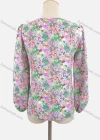 Wholesale Women's Casual V Neck Long Sleeve Button Front Ruffle Trim Ruched Floral Print Blouse - Liuhuamall