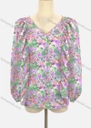 Wholesale Women's Casual V Neck Long Sleeve Button Front Ruffle Trim Ruched Floral Print Blouse - Liuhuamall