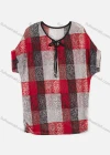 Wholesale Women's Plaid Tie Neck Drop Shoulder Short Sleeve Knit Top - Liuhuamall