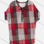 Wholesale Women's Plaid Tie Neck Drop Shoulder Short Sleeve Knit Top preview