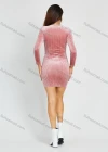 Wholesale Women's Ribbed Velvet Round Neck Long Plain Plain Striped Bodycon Short Dress - Liuhuamall