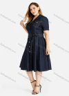 Wholesale Women's Plus Size Casual Button Font Pleated Flared Denim Knee Length Shirt Dress - Liuhuamall