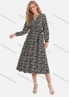 Wholesale Women's Casual Ditsy Floral V Neck Wrap A-Line Long Sleeve Midi Dress With Belt FL8064# - Liuhuamall
