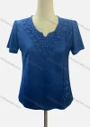 Wholesale Women's Casual Notched Neck Short Sleeve Beaded Appliques Blouse - Liuhuamall