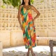 Wholesale Women's Casual Plants Print Spaghetti Strap Woven Midi Cami Dress V5264# Orange Clothing Wholesale Market Liuhua