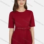 Wholesale Women's Casual Crew Neck Short Sleeve Plain Belted Pleated Tee Dress 28049# preview