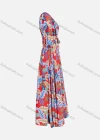 Wholesale Women's Casual V Neck 3/4 Sleeve Lace Up Back Maxi Dress - Liuhuamall