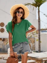 Wholesale Women's Casual Plain Round Neck Short Sleeve Blouse 9915#, LIUHUA CLOTHING WHOLESALE