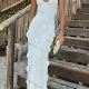Wholesale Women's Vacation Sexy Plain 3D Floral Lace Up Crisscross Back Beach Knit Maxi Cami Dress White Clothing Wholesale Market Liuhua