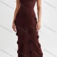 Wholesale Women's Vacation Sexy Plain 3D Floral Lace Up Crisscross Back Beach Knit Maxi Cami Dress Coffee Clothing Wholesale Market Liuhua