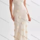 Wholesale Women's Vacation Sexy Plain 3D Floral Lace Up Crisscross Back Beach Knit Maxi Cami Dress Apricot Clothing Wholesale Market Liuhua
