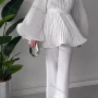 Wholesale Women's Elegant Flared Long Sleeve Round Neck Pleated Lace Up Swing Top & Wide Leg Pant 2 Piece Sets preview