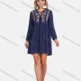 Wholesale Women's Boho Short Sleeve Tassel Tie Neck Embroidery Ruffle Hem Short Dress preview