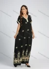 Wholesale Women's V Neck Batwing Sleeve Ruffle Hem Embroidered Maxi Kaftan - Liuhuamall