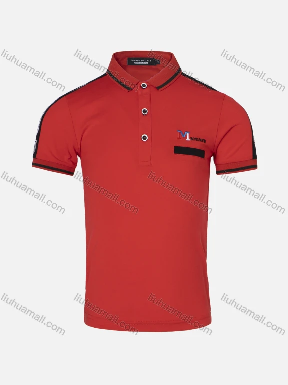 Wholesale Boys Casual Letter Chevron Print Striped Trim Short Sleeve Polo Shirt