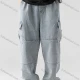 Wholesale Men's Casual Distressed Washed Plain Flap Pockets Elastic Waist Drawstring Cargo Denim Pant Blue Clothing Wholesale Market Liuhua