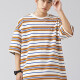 Men's Fashion Striped Round Neck Short Sleeve Unisex Drop Shoulder T-shirts Orange Clothing Wholesale Market -LIUHUA