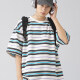 Men's Fashion Striped Round Neck Short Sleeve Unisex Drop Shoulder T-shirts Blue Clothing Wholesale Market -LIUHUA