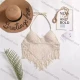 Wholesale Tied hanging neck vest suspender women's summer short inner with chest pad top backless hollow chest embroidered vest Beige Clothing Wholesale Market Liuhua