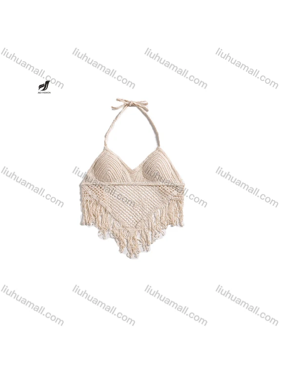 Wholesale Tied hanging neck vest suspender women's summer short inner with chest pad top backless hollow chest embroidered vest