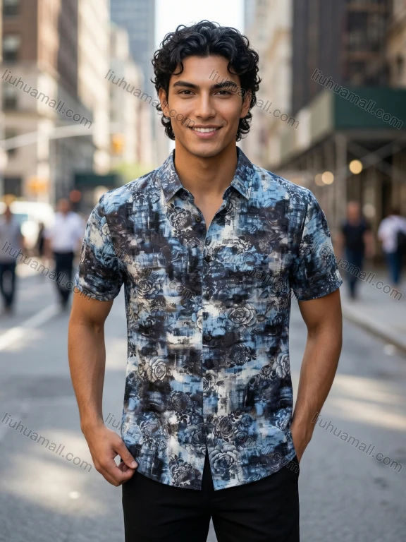 Wholesale 2026 Wholesale In Stock Men's Slim Fit Floral Print Short Sleeve Dress Shirt | Casual Formal Business Button - Down Shir