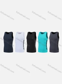 Wholesale Men's Athletic Workout Letter Print Quick Dry Round Neck Tank Top 1605#, LIUHUA CLOTHING WHOLESALE
