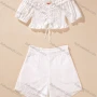 Wholesale Women's Casual Shirred Crop Tops&Eyelet Embroidered Shorts 2 Piece Sets preview