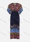 Wholesale Women's Folkloric Short Sleeve V-Neck Vintage Print Maxi Dress - Liuhuamall