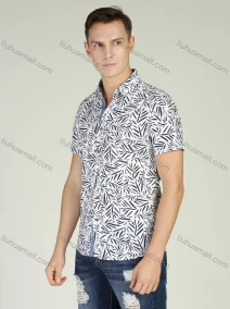 Wholesale Men's Short Sleeve Button Front Botanical Print Casual Shirt, LIUHUA CLOTHING WHOLESALE
