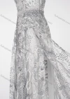 Wholesale Women's Elegant Cap Sleeve V Neck Pearl Appliques Embroidery Maxi Evening Dress - Liuhuamall