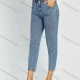Wholesale Women's Fashion High Waist Rhinestone Glitter Cropped Skinny Jean Gray Blue Clothing Wholesale Market Liuhua