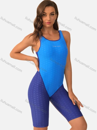 Wholesale Women's One Piece Cutout Back Kneeskin Colorblock Athletic Professional Swimsuit