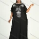 Wholesale Women's African Plus Size Vintage Round Neck Robe Batwing Sleeve Floral Embroidery Plain Kaftan Dress Black Clothing Wholesale Market Liuhua