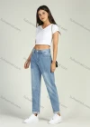 Wholesale Women's Casual Light Blue Fold Hem Button Zip Fly Pockets Jeans - Liuhuamall