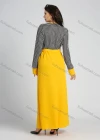 Wholesale Women's Quarter Zip Long Sleeve Round Neck Houndstooth Splicing A-line Maxi Dress With Belt - Liuhuamall