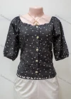Wholesale Women's Casual Heart Print Button Down Half Sleeve Blouse - Liuhuamall