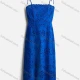 Wholesale Women's Elegant Plain Eyelet Embroidered High Waist Lace Up Scallop Hem Cami Midi Dress Blue Clothing Wholesale Market Liuhua