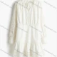 Wholesale Women's Elegant Plain Button Front Ruched Long Sleeve Hollow Out Ruffle Hem Short Dress White Clothing Wholesale Market Liuhua