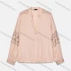 Wholesale Women's Casual Long Sleeve V Neck Plain Embroidery Button Down Ruched Blouse Pink Clothing Wholesale Market Liuhua