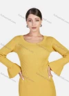 Wholesale Women's Elegant Plain Ribbed Crew Neck Bell Sleeve Ruffle Mermaid Hem Midi Dress - Liuhuamall