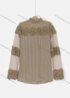 Wholesale Women's Mock Neck Zip Back Long Sleeve Applique Blouse - Liuhuamall