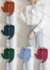 Wholesale Women's Casual Long Sleeve Mock Neck Hollow Out Ruffle Trim Plain Blouse 345253# - Liuhuamall