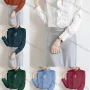 Wholesale Women's Casual Long Sleeve Mock Neck Hollow Out Ruffle Trim Plain Blouse 345253# preview