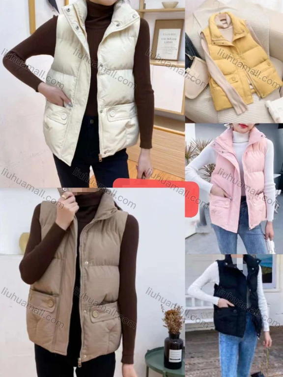 Wholesale Women's Causal Button Front Zipper Pockets Qualited Puffer Plain Vest